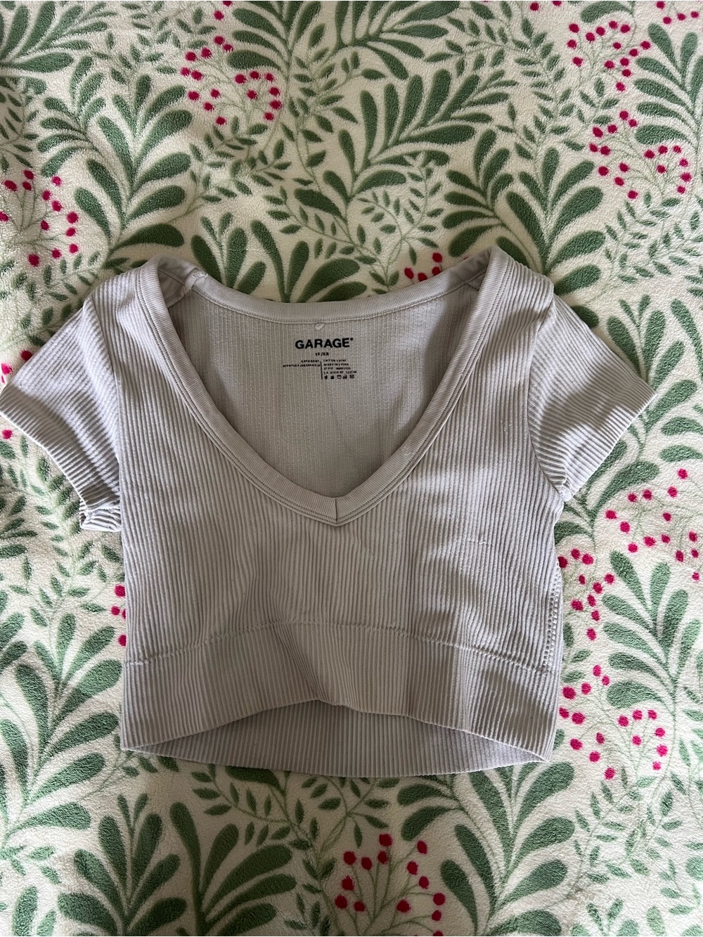 Garage Light Gray Ribbed V-Neck Crop Top
